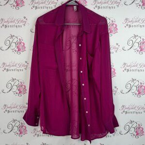 American Apparel chiffon long sleeve cardigan Magenta Button Down Shirt